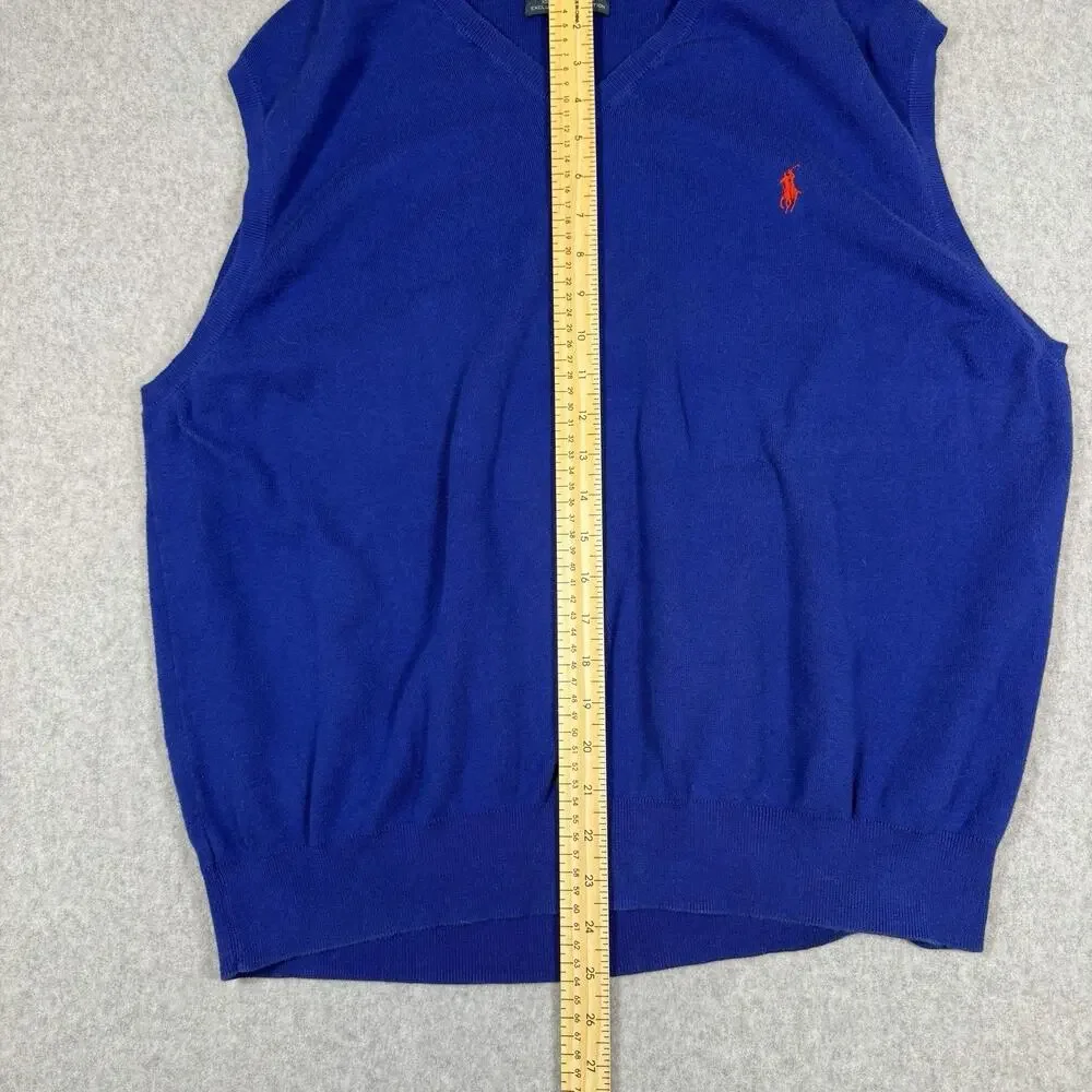 Vintage Polo Ralph Lauren Blue Sweater Vest Mens XXL Cotton Knit Golf 90s Preppy